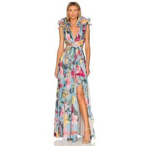 PatBO Hibiscus Flutter Sleeve Maxi Dress Celeste Floral